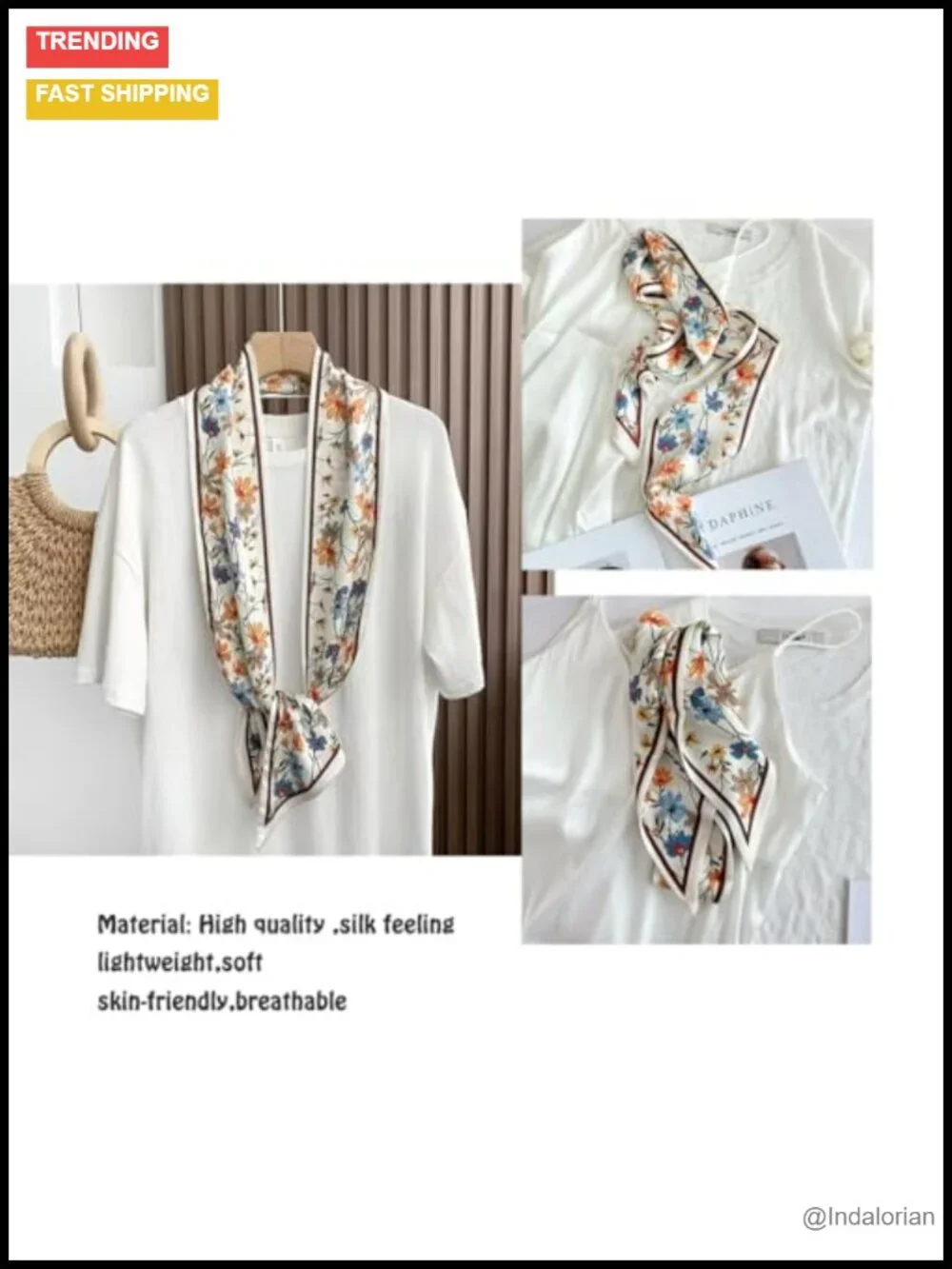 Silk Feeling Satin Hair Scarf Square Long Scarves for Women